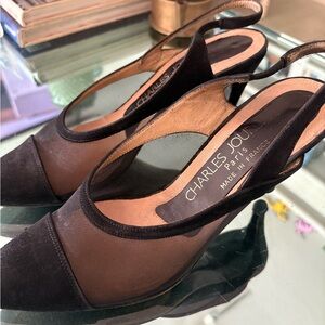 Charles Jourdan Black Mesh Slingback Heels